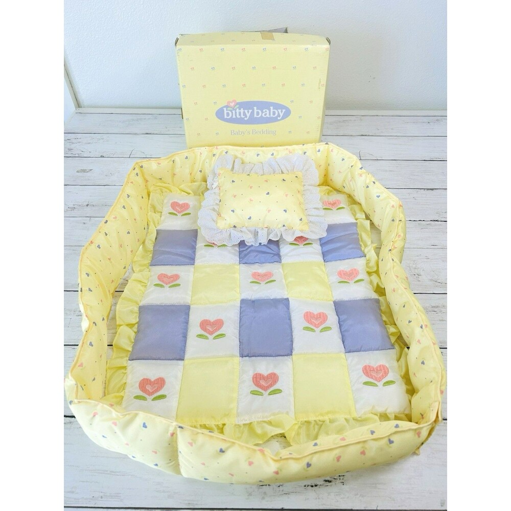 American Girl Bitty Baby Doll Crib Yellow Bedding Set Blanket Bumper Pillow NEW